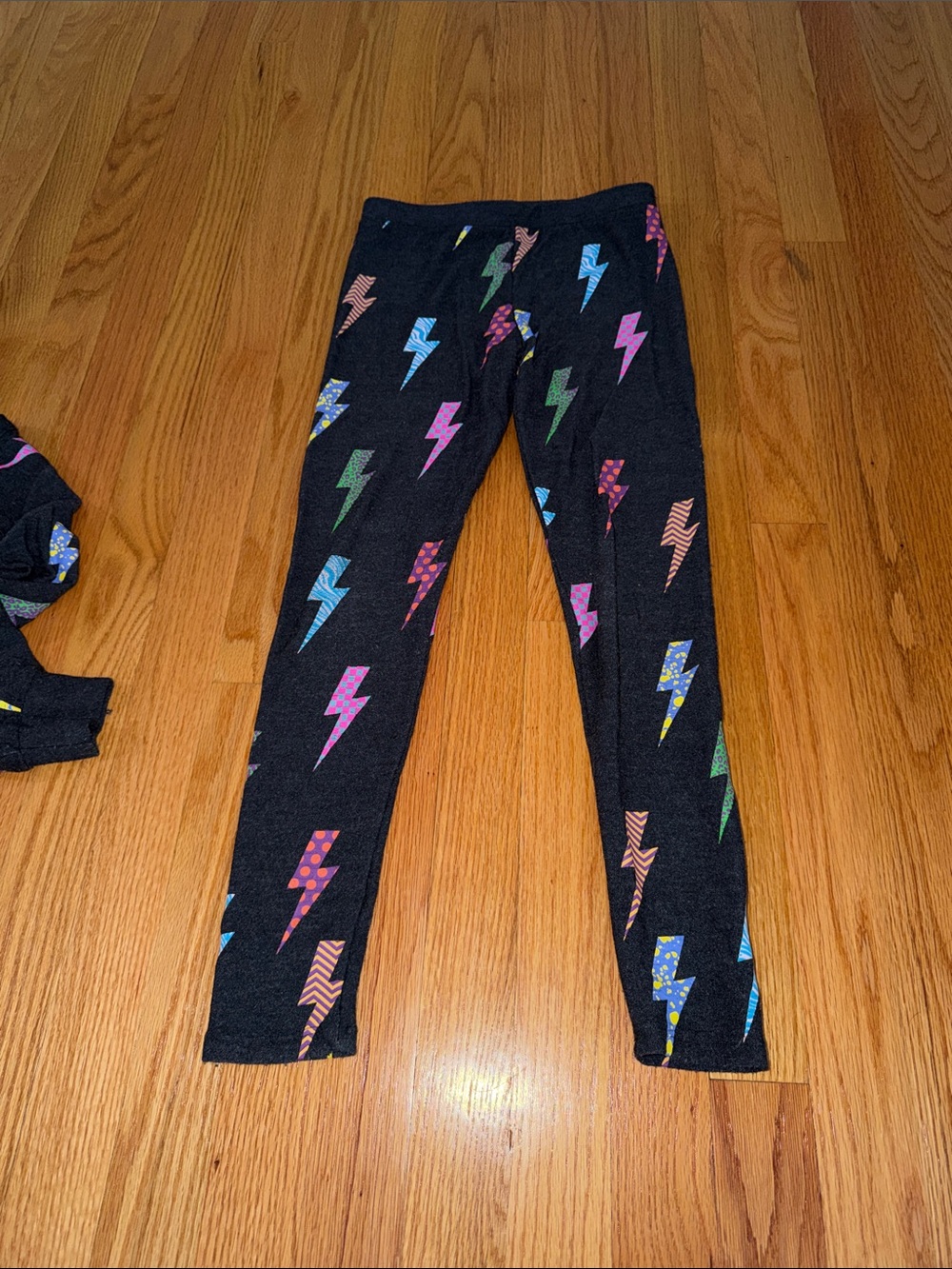 Girls charcoal Leggings with Colorful Lightning Bolts